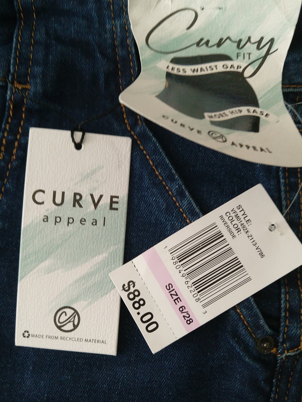 Curve Appeal High Rise Curvy Fit Flare Blue Denim Jeans With Patch Pockets NWT - Picture 11 of 11